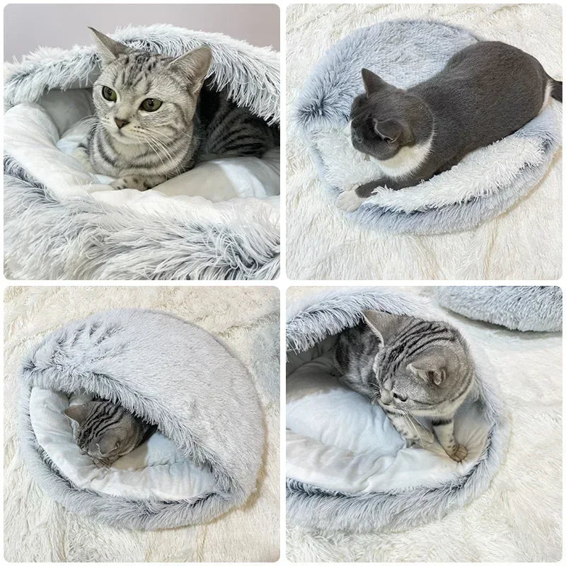 Plush Pet Cat Bed Round Cushion House 2 in 1 Warm Cat Basket Pet Sleep Bag Cat Nest Kennel for Small Dog Bed