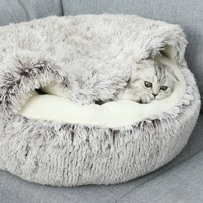 Plush Pet Cat Bed Round Cushion House 2 in 1 Warm Cat Basket Pet Sleep Bag Cat Nest Kennel for Small Dog Bed