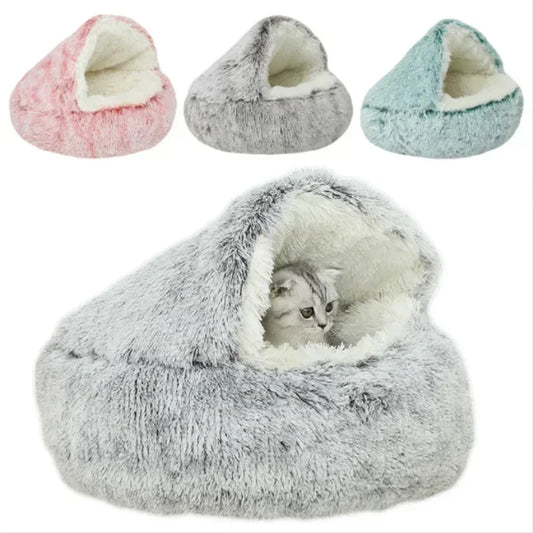 Plush Pet Cat Bed Round Cushion House 2 in 1 Warm Cat Basket Pet Sleep Bag Cat Nest Kennel for Small Dog Bed