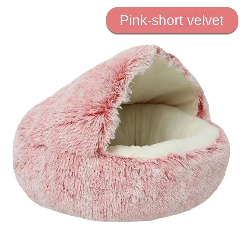 Plush Pet Cat Bed Round Cushion House 2 in 1 Warm Cat Basket Pet Sleep Bag Cat Nest Kennel for Small Dog Bed