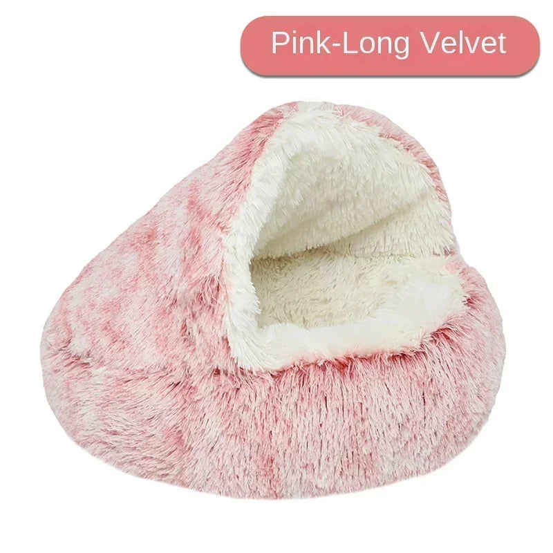 Plush Pet Cat Bed Round Cushion House 2 in 1 Warm Cat Basket Pet Sleep Bag Cat Nest Kennel for Small Dog Bed