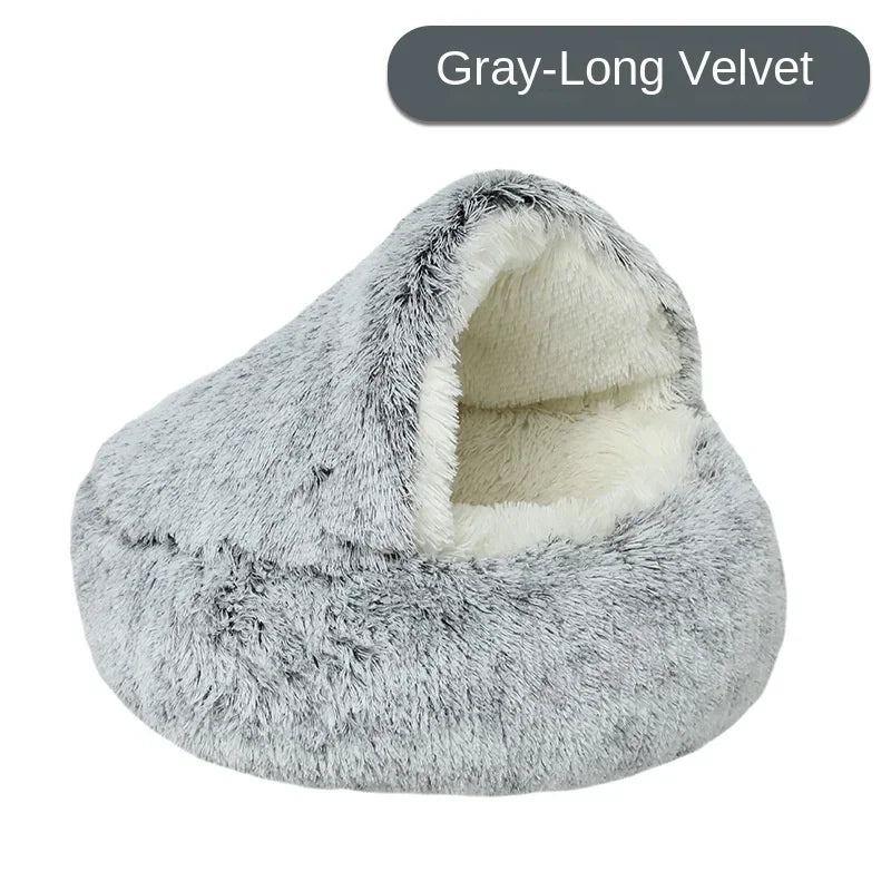 Plush Pet Cat Bed Round Cushion House 2 in 1 Warm Cat Basket Pet Sleep Bag Cat Nest Kennel for Small Dog Bed